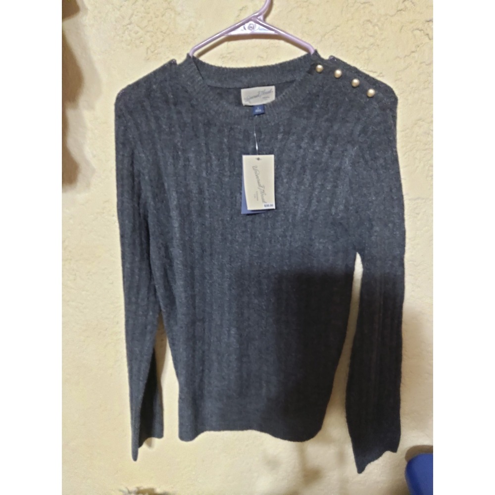 Universal Thread Womens Cable Knit Sweater Gray Button Shoulder Crew Neck NWT S